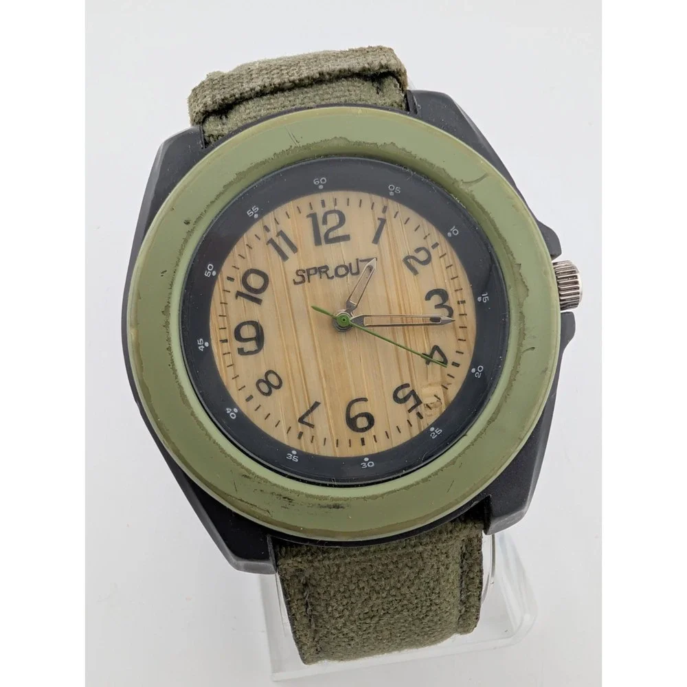 Sprout Corn Resin Case Biodegradable Unisex Watch Green Canvas Band- New Battery